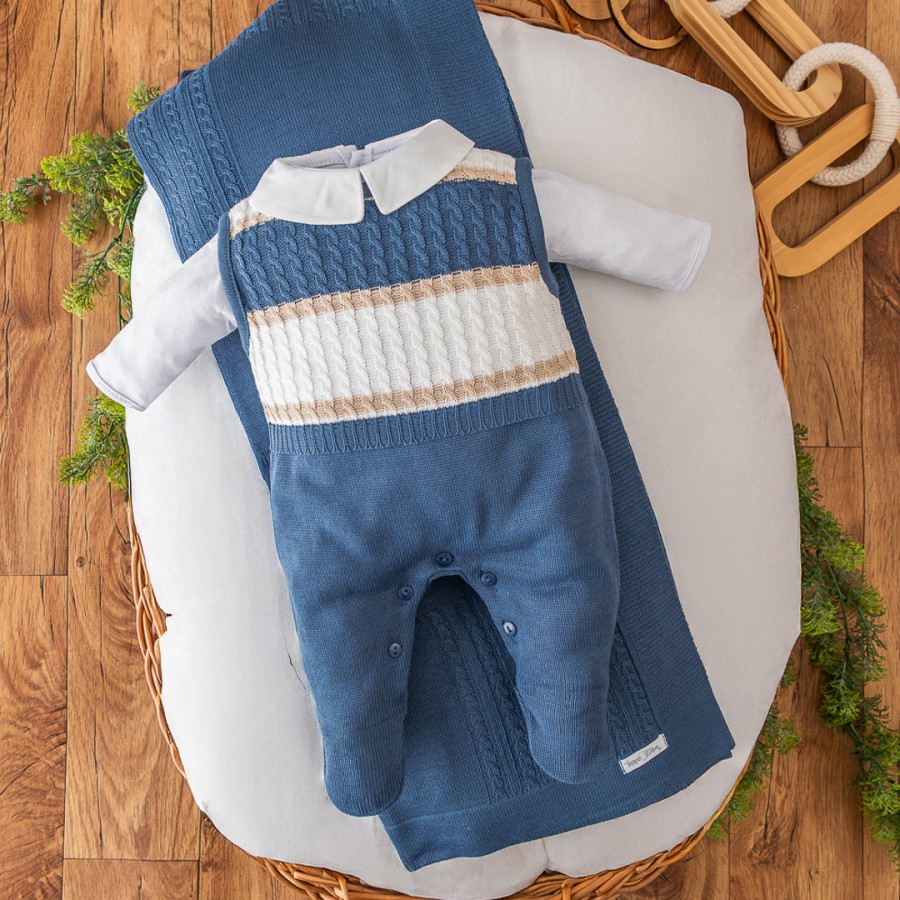  Saída de Maternidade Thommy - Azul Jeans e Bege